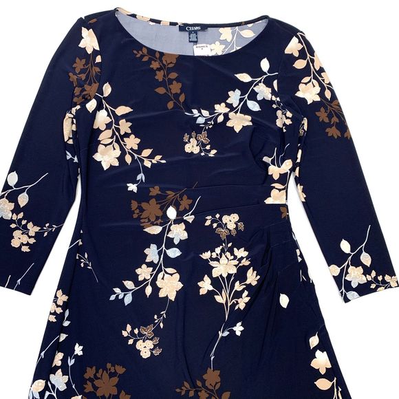 Chaps Floral Ruched 3/4 Sleeves Sheath Dress Size M - Picture 3 of 11